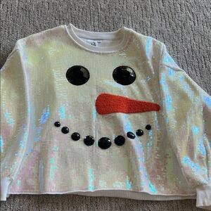 QUEEN OF SPARKLES Iridescent Snowman Sweatshirt